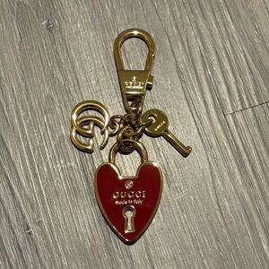 Gucci Red Heart Lock Key Holder with Gold Accents